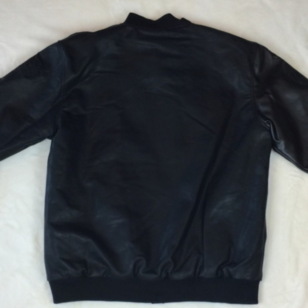 NEWYankees Black Faux Leather Quilt Bomber Jacket - Picture 6 of 8